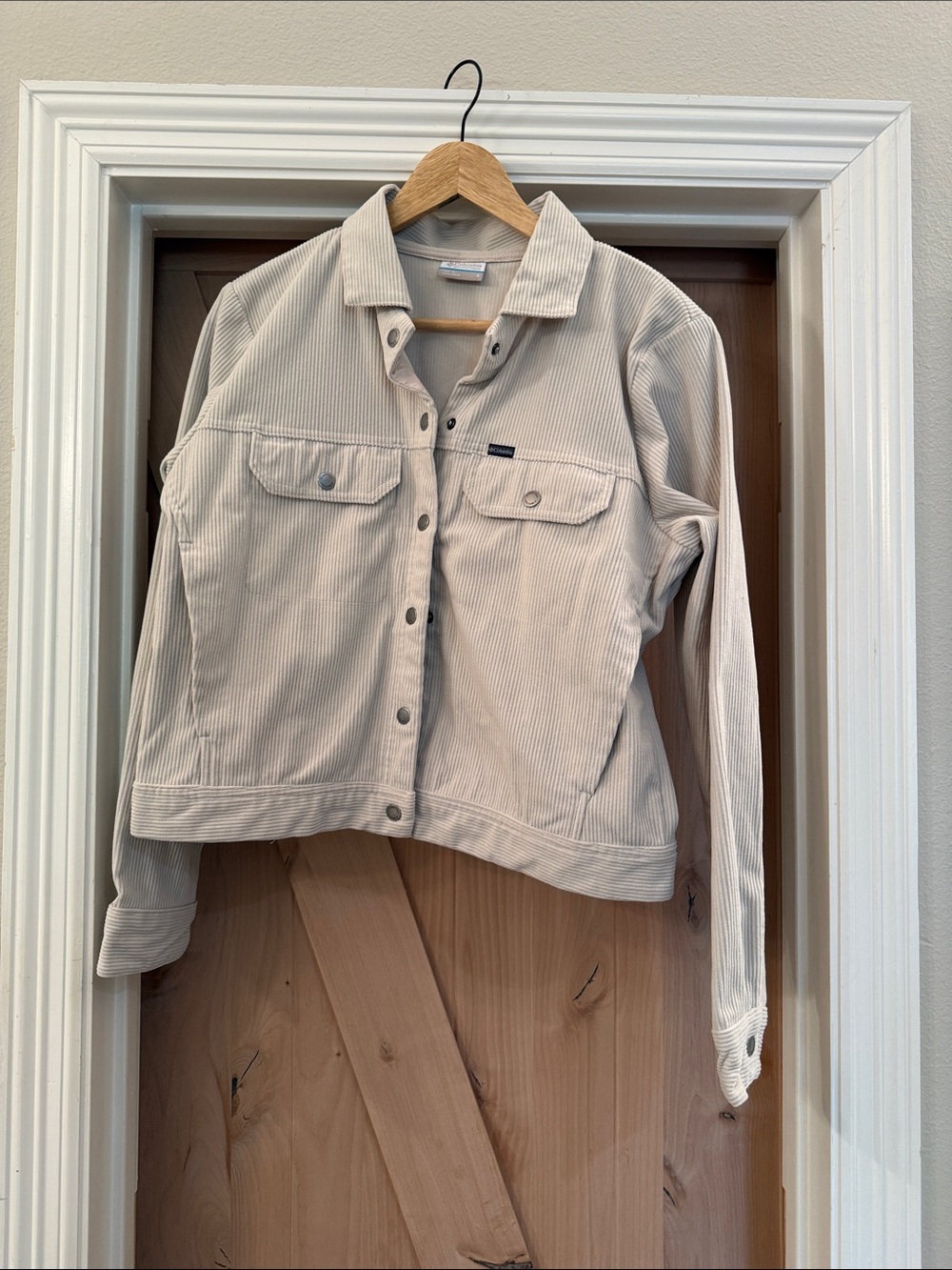 Women's Light Beige Corduroy Jacket - Casual Button-Front